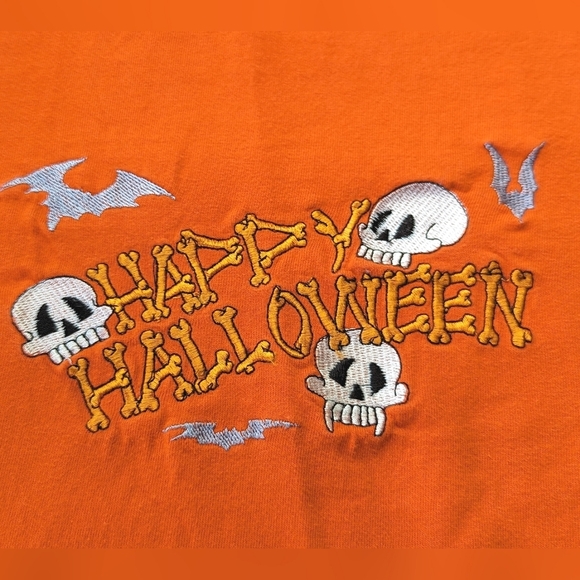 Vintage Embroidered Happy Halloween Cotton Tee in Orange and White Size XL - Picture 9 of 9